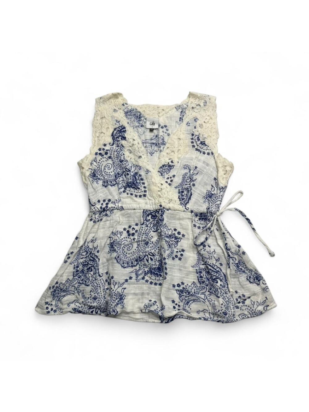 Cabi Lace Floral Baby Doll Vintage boho styled tank top belted tie back small